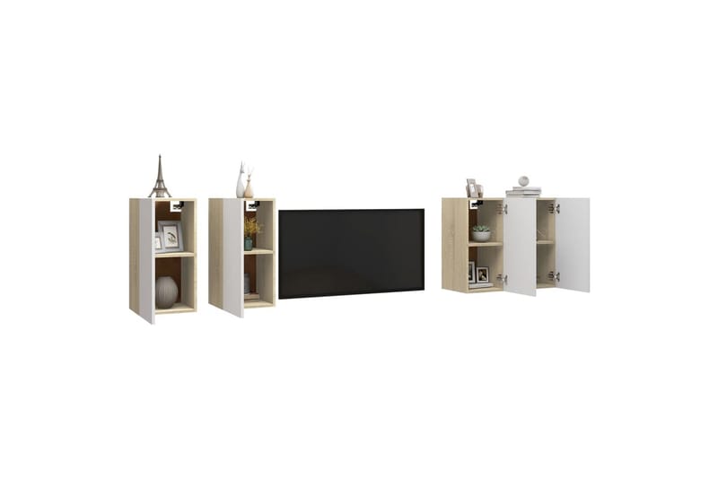 tv-skabe 4 dele 30,5x30x60 cm spånplade hvid og sonoma-eg - Beige - Møbler - TV borde & mediemøbler - TV-skab