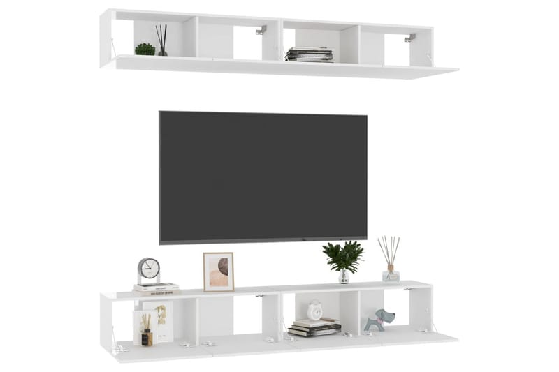 tv-skabe 4 stk. 100x30x30 cm spånplade hvid højglans - Hvid - Møbler - TV borde & mediemøbler - TV-skab