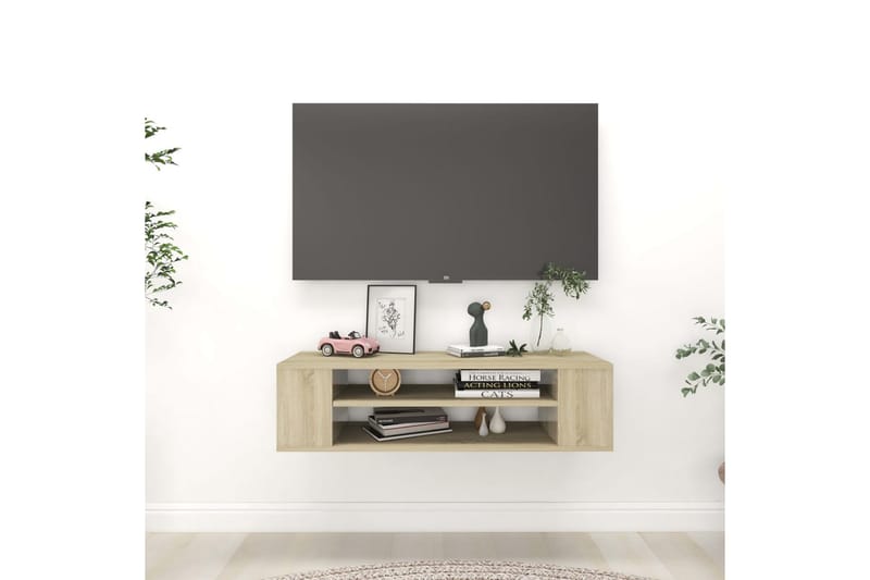 væghængt tv-skab 100x30x26,5 cm spånplade sonoma-eg - Brun - Møbler - TV borde & mediemøbler - TV-skab