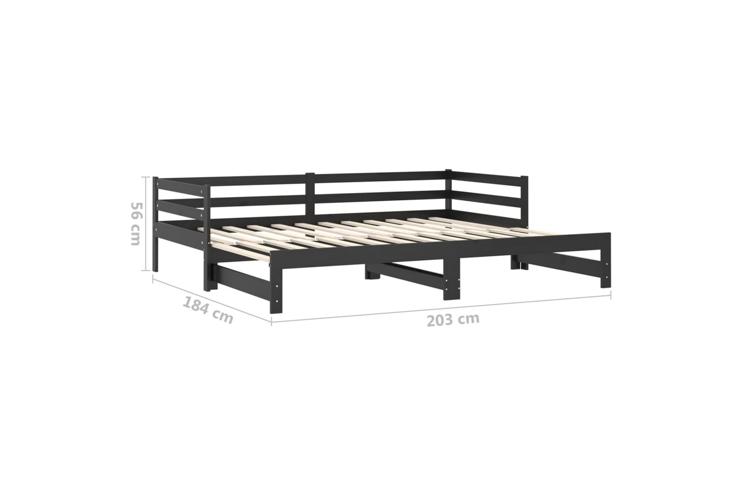 Daybed Med Udtræk 2x(90x200) Cm Massivt Fyrretræ Sort - Daybed ...