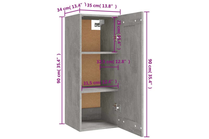 beBasic vægskab 35x34x90 cm konstrueret træ betongrå - GrÃ¥ - Væghængt opbevaring