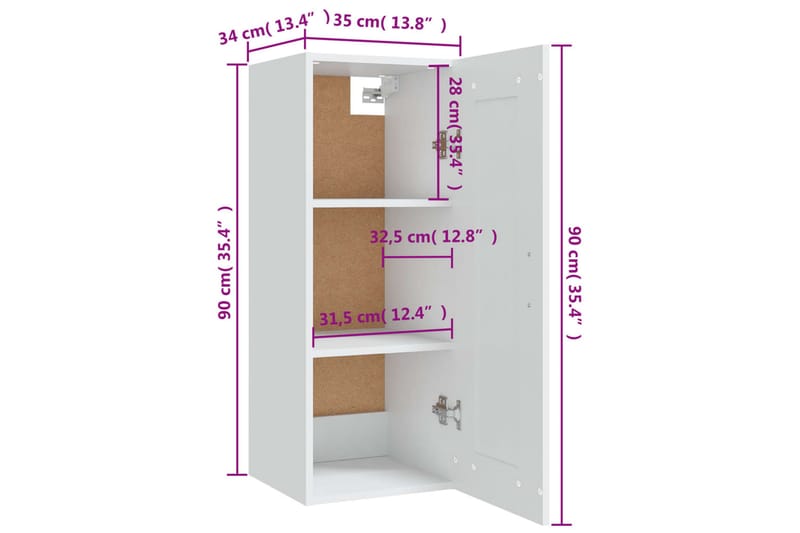 beBasic vægskab 35x34x90 cm konstrueret træ hvid - Hvid - Opbevaring - Væghængt opbevaring