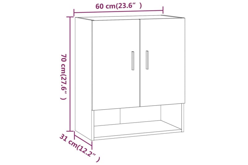 beBasic vægskab 60x31x70 cm konstrueret træ grå sonoma-eg - GrÃ¥ - Opbevaring - Væghængt opbevaring