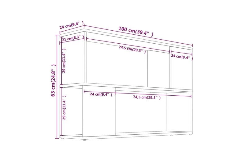 beBasic bogreol 100x24x63 cm konstrueret træ brun egetræsfarve - Brun - Bogreol