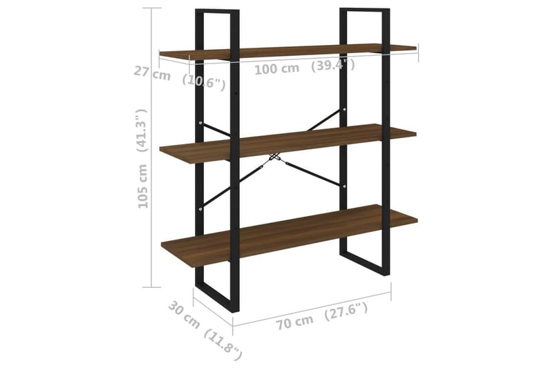 beBasic bogreol 100x30x105 cm konstrueret træ brun egetræ - Brun - Opbevaring - Hylder & Reoler - Bogreol