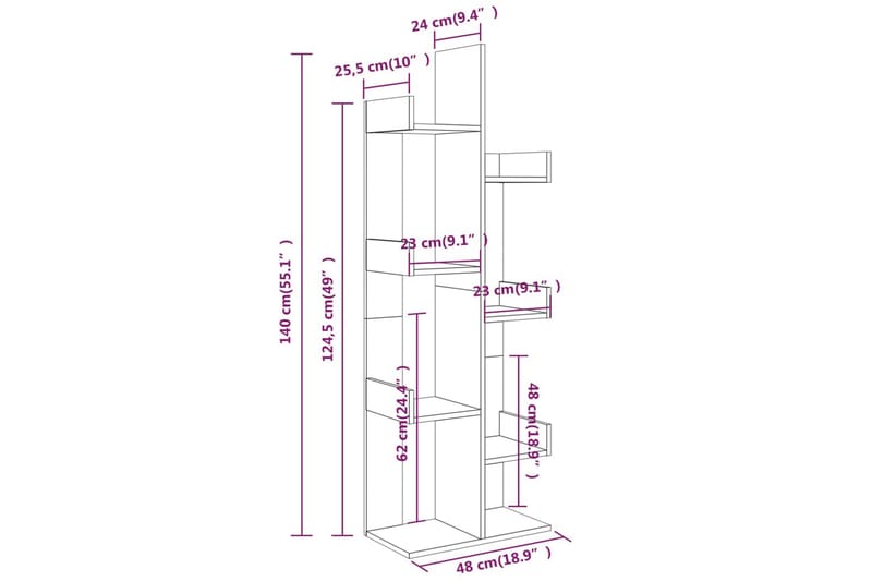 beBasic bogreol 48x25,5x140 cm konstrueret træ brun egetræsfarve - Brun - Opbevaring - Hylder & Reoler - Bogreol