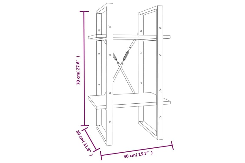 beBasic bogreol m. 2 hylder 40x30x70 cm konstrueret træ brun egetræ - Brun - Opbevaring - Hylder & Reoler - Bogreol