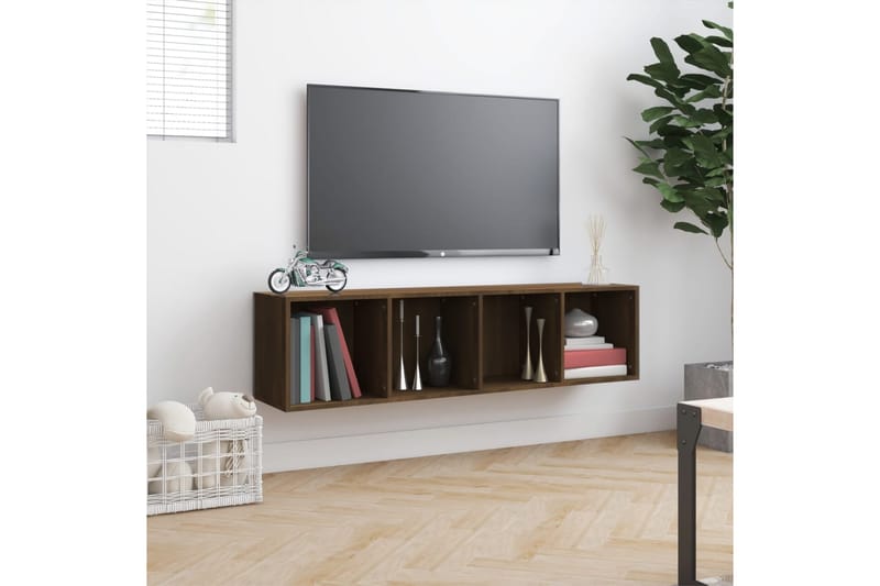 beBasic bogreol/tv-skab 143x30x36 cm konstrueret træ brun egetræsfarve - Brun - Opbevaring - Hylder & Reoler - Bogreol