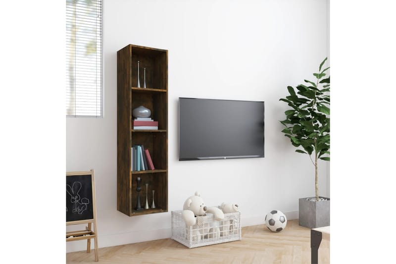 beBasic bogreol/tv-skab 143x30x36 cm konstrueret træ røget egetræsfarve - Brun - Opbevaring - Hylder & Reoler - Bogreol