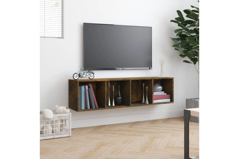 beBasic bogreol/tv-skab 143x30x36 cm konstrueret træ røget egetræsfarve - Brun - Opbevaring - Hylder & Reoler - Bogreol