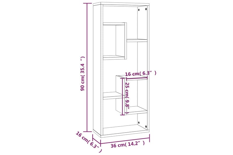 beBasic væghylde 36x16x90 cm konstrueret træ røget egetræsfinish - Brun - Opbevaring - Hylder & Reoler - Væghylde & vægreol