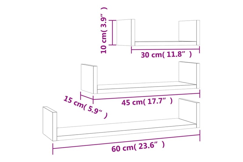 beBasic væghylder 3 stk. konstrueret træ røget egetræsfarve - Brun - Opbevaring - Hylder & Reoler - Væghylde & vægreol