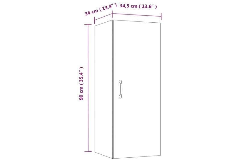 beBasic vægskab 34,5x34x90 cm konstrueret træ sonoma-eg - Brun - Opbevaring - Hylder & Reoler - Væghylde & vægreol