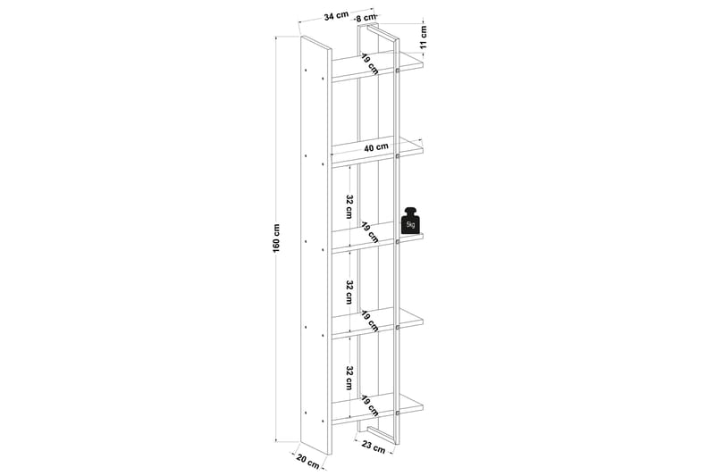 Andifli Bogreol 40x160 cm - Brun - Opbevaring - Hylder & Reoler - Bogreol