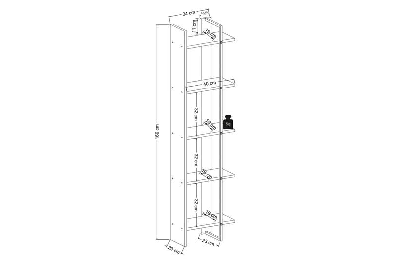 Andifli Bogreol 40x160 cm - Brun - Opbevaring - Hylder & Reoler - Bogreol