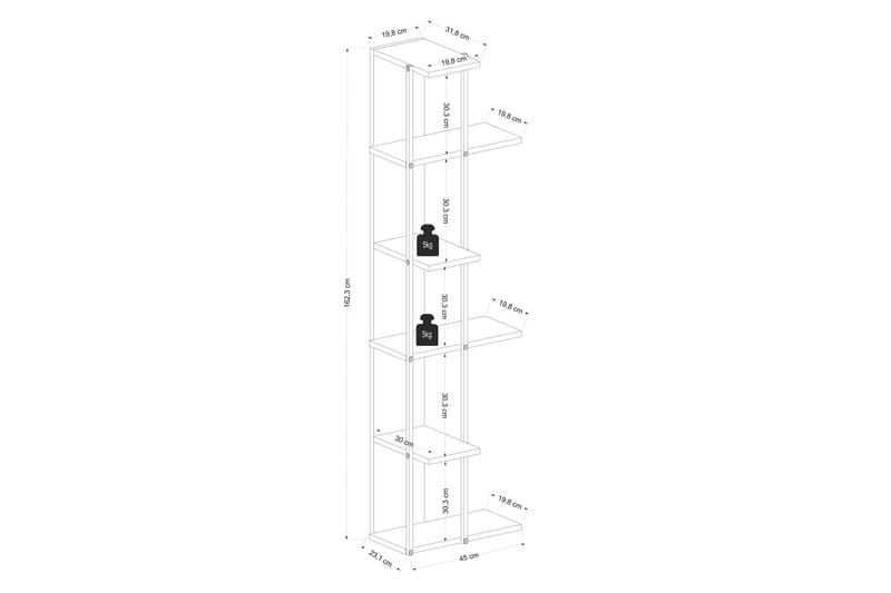 Andifli Bogreol 45x162,3 cm - Brun - Opbevaring - Hylder & Reoler - Bogreol