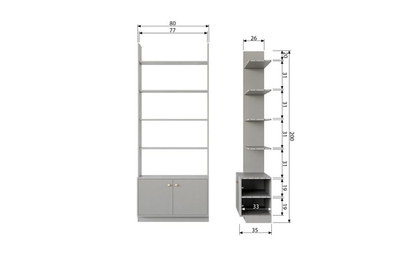 Antonie Bogreol 35x80 cm - Grå - Opbevaring - Hylder & Reoler - Bogreol