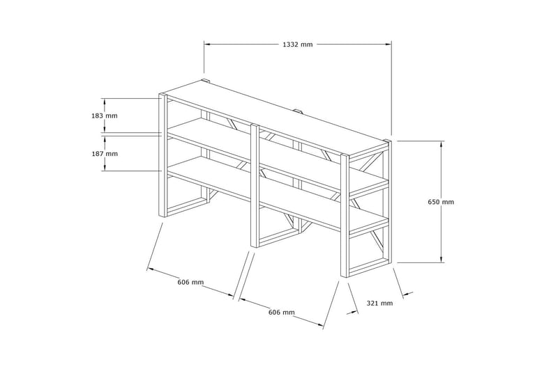 Arbetta Reol 133x32 cm 6 Hylder - Blå / sort - Opbevaring - Hylder & Reoler - Bogreol