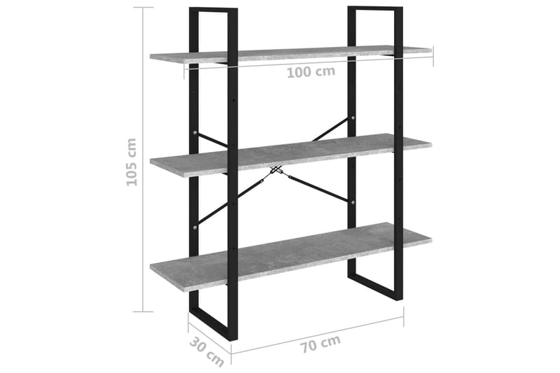 bogreol 100x30x105 cm spånplade betongrå - Grå - Opbevaring - Hylder & Reoler - Bogreol