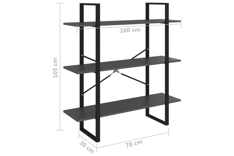 bogreol 100x30x105 cm spånplade grå - Grå - Opbevaring - Hylder & Reoler - Bogreol