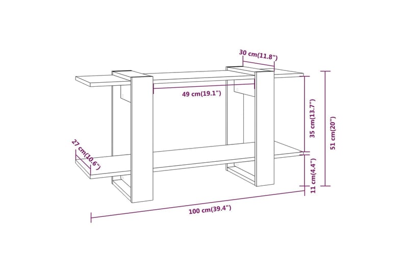 bogreol 100x30x51 cm konstrueret træ brun eg - Brun - Opbevaring - Hylder & Reoler - Bogreol