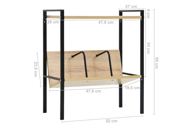 Bogreol 2 Hylder 52X28X59 cm Spånplade Sort Og Egetræ - Bogreol