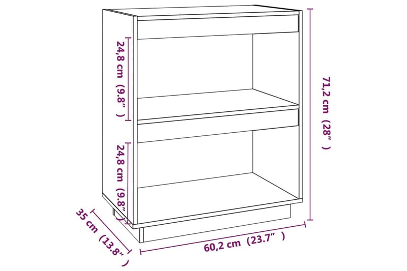 bogreol 60x35x71 cm massivt fyrretræ grå - Grå - Opbevaring - Hylder & Reoler - Bogreol