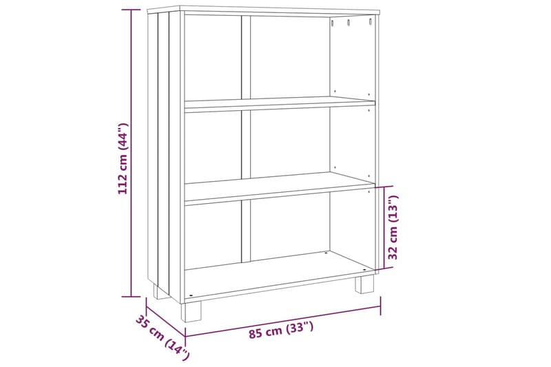 bogreol 85x35x112 cm massivt fyrretræ gyldenbrun - Brun - Opbevaring - Hylder & Reoler - Bogreol