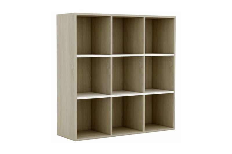 Bogreol 98x30x98 cm Spånplade Hvid Og Sonoma-Eg - Beige - Opbevaring - Hylder & Reoler - Bogreol