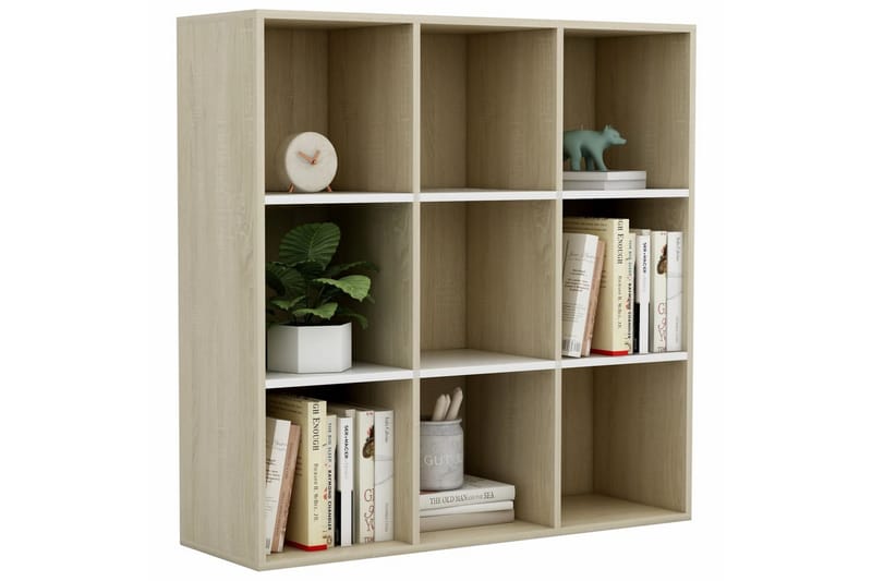 Bogreol 98x30x98 cm Spånplade Hvid Og Sonoma-Eg - Beige - Opbevaring - Hylder & Reoler - Bogreol