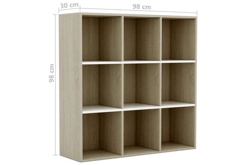 Bogreol 98x30x98 cm Spånplade Hvid Og Sonoma-Eg - Beige - Opbevaring - Hylder & Reoler - Bogreol