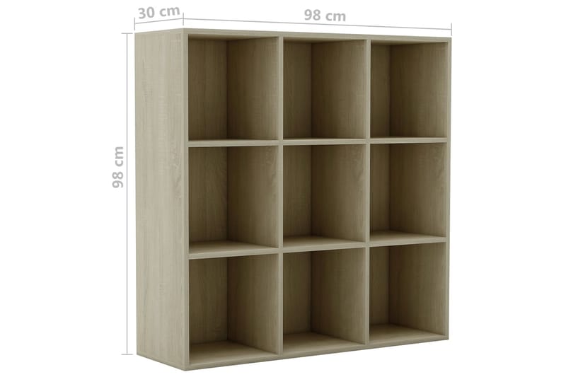 Bogreol 98x30x98 cm Spånplade Sonoma-Eg - Brun - Opbevaring - Hylder & Reoler - Bogreol