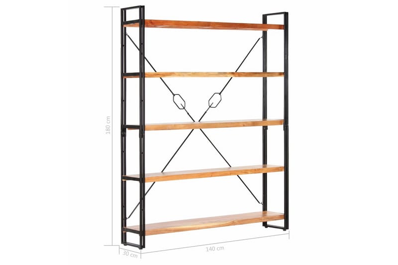 Bogreol I 5 Niveauer 140x30x180 cm Massivt Akacietræ - Brun - Opbevaring - Hylder & Reoler - Bogreol