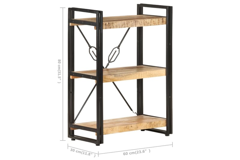 bogreol m. 3 hylder 60x30x80 cm massivt mangotræ - Brun - Bogreol