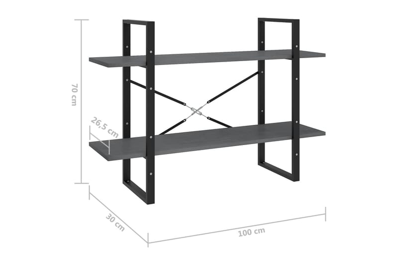 bogreol med 2 hylder 100x30x70 cm massivt fyrretræ grå - Grå - Opbevaring - Hylder & Reoler - Bogreol