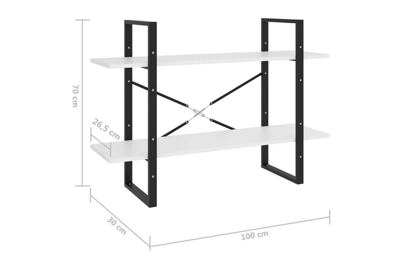 bogreol med 2 hylder 100x30x70 cm spånplade hvid - Hvid - Opbevaring - Hylder & Reoler - Bogreol