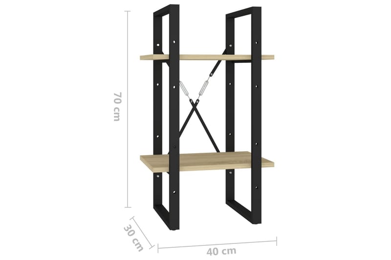 bogreol med 2 hylder 40 x 30 x 70 cm spånplade sonoma-eg - Brun - Opbevaring - Hylder & Reoler - Bogreol