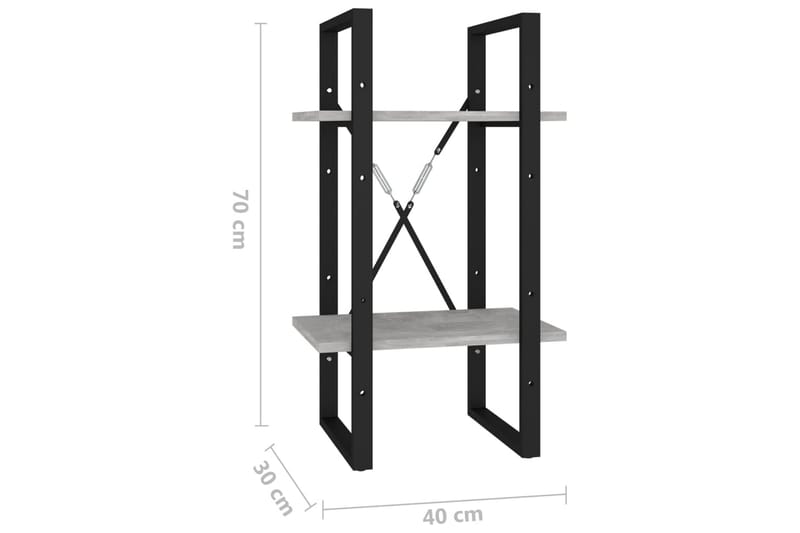 bogreol med 2 hylder 40x30x70 cm spånplade betongrå - Grå - Opbevaring - Hylder & Reoler - Bogreol