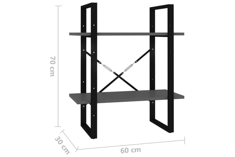 bogreol med 2 hylder 60 x 30 x 70 cm spånplade grå - Grå - Opbevaring - Hylder & Reoler - Bogreol