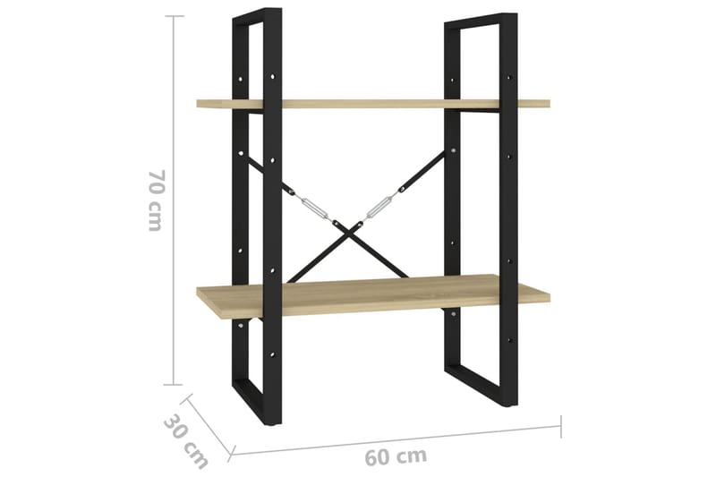 bogreol med 2 hylder 60 x 30 x 70 cm spånplade sonoma-eg - Brun - Opbevaring - Hylder & Reoler - Bogreol