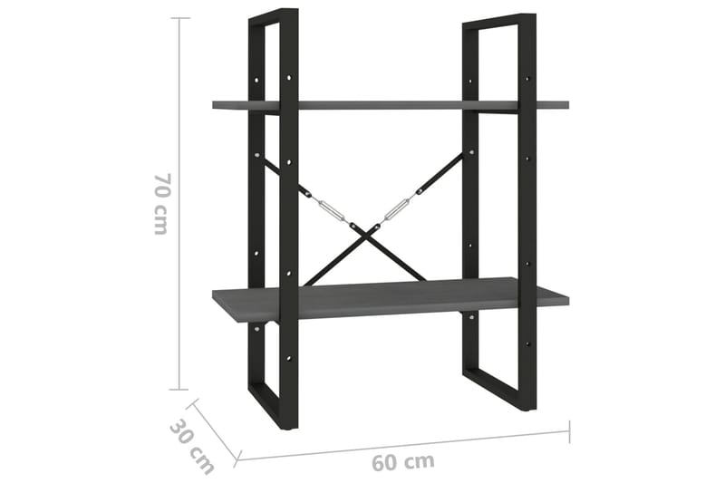 bogreol med 2 hylder 60x30x70 cm massivt fyrretræ grå - Grå - Opbevaring - Hylder & Reoler - Bogreol