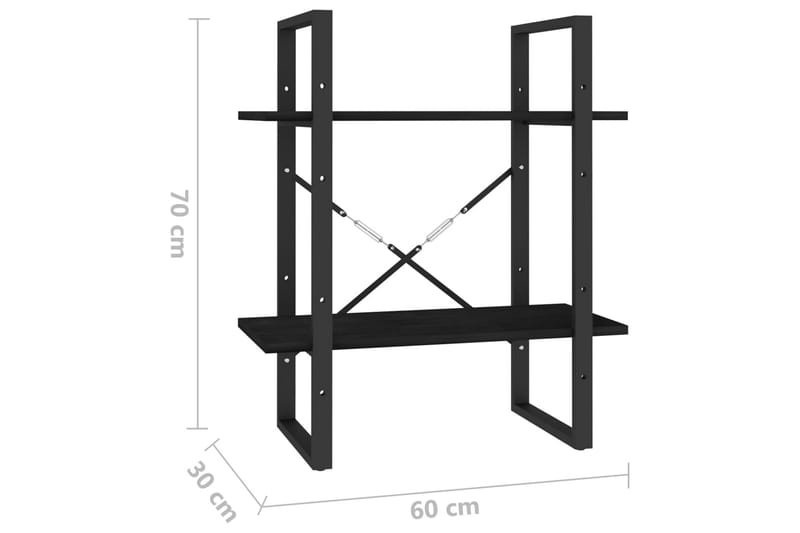 bogreol med 2 hylder 60x30x70 cm massivt fyrretræ sort - Sort - Opbevaring - Hylder & Reoler - Bogreol