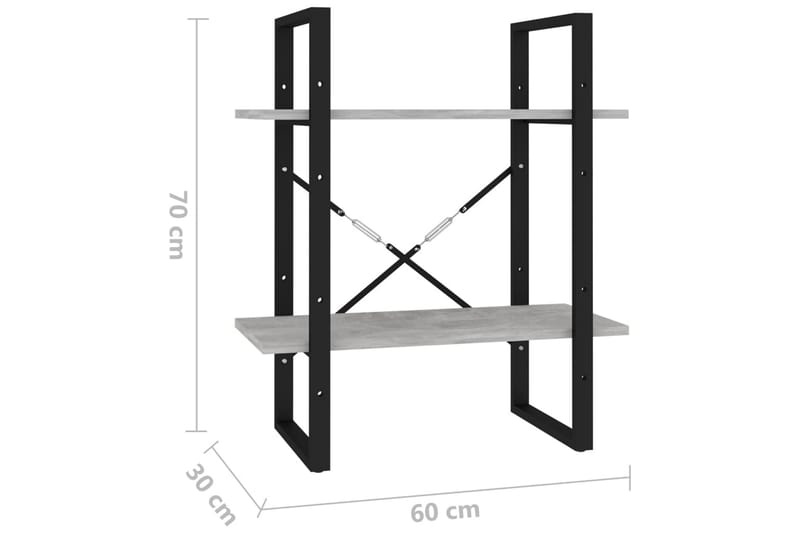 bogreol med 2 hylder 60x30x70 cm spånplade betongrå - Grå - Opbevaring - Hylder & Reoler - Bogreol