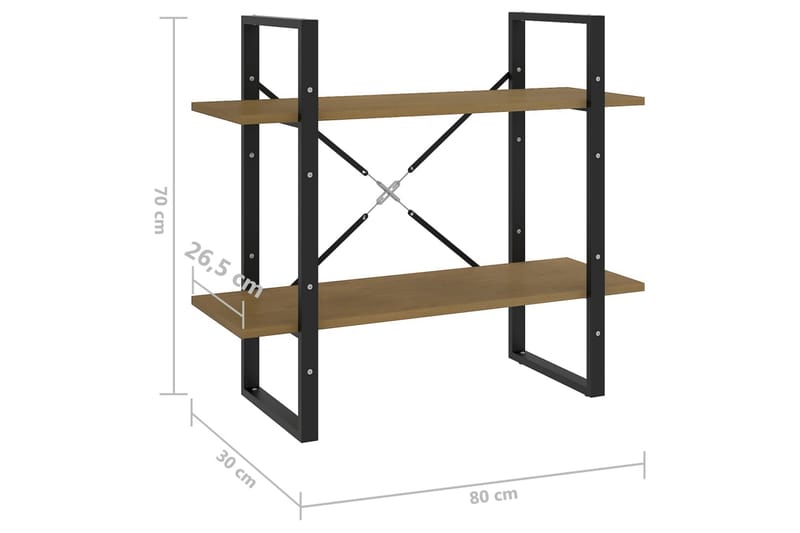 bogreol med 2 hylder 80x30x70 cm massivt fyrretræ brun - Brun - Opbevaring - Hylder & Reoler - Bogreol