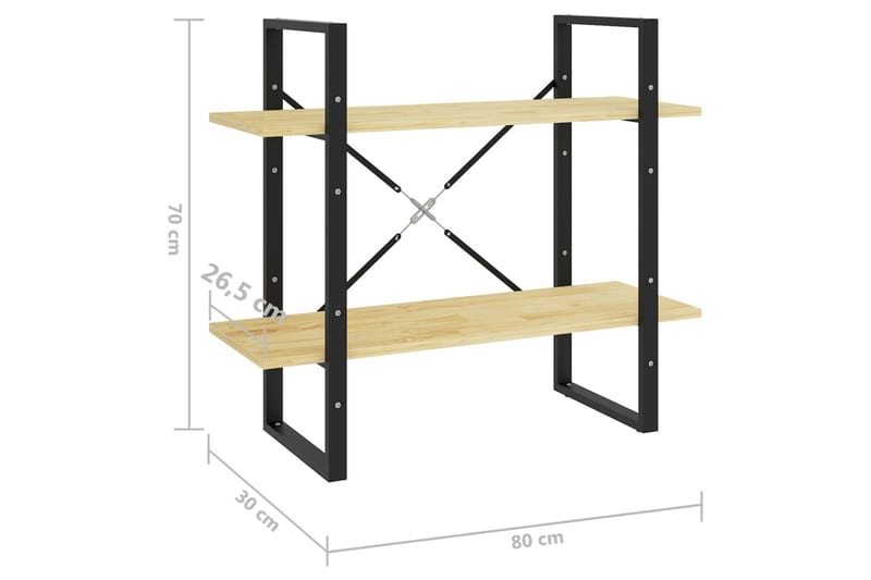 bogreol med 2 hylder 80x30x70 cm massivt fyrretræ - Brun - Opbevaring - Hylder & Reoler - Bogreol