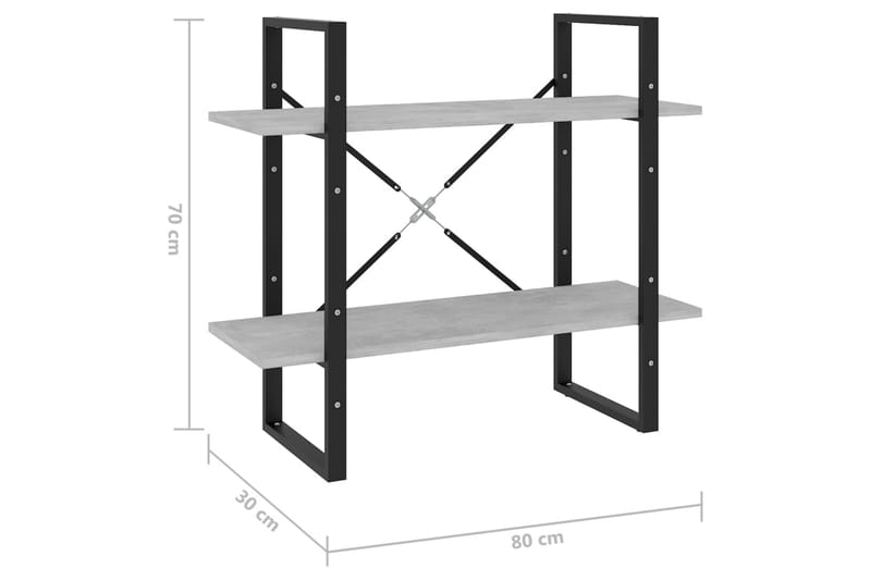 bogreol med 2 hylder 80x30x70 cm spånplade betongrå - Antracit - Opbevaring - Hylder & Reoler - Bogreol