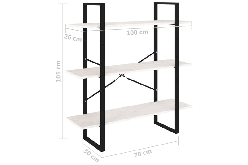 bogreol med 3 hylder 100x30x105 cm massivt fyrretræ hvid - Hvid - Opbevaring - Hylder & Reoler - Bogreol