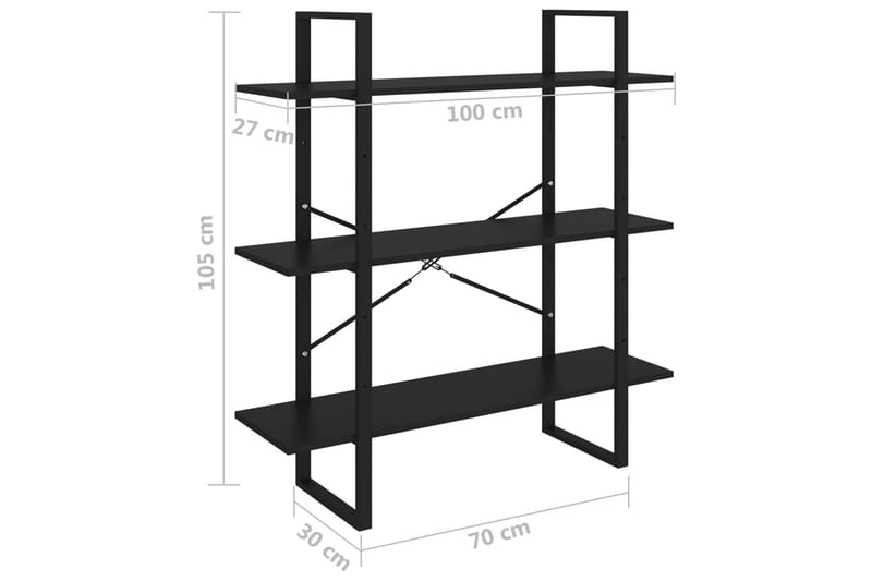 bogreol med 3 hylder 100x30x105 cm massivt fyrretræ sort - Sort - Opbevaring - Hylder & Reoler - Bogreol