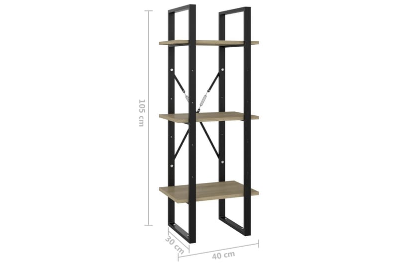 bogreol med 3 hylder 40 x 30 x 105 cm spånplade sonoma-eg - Brun - Opbevaring - Hylder & Reoler - Bogreol