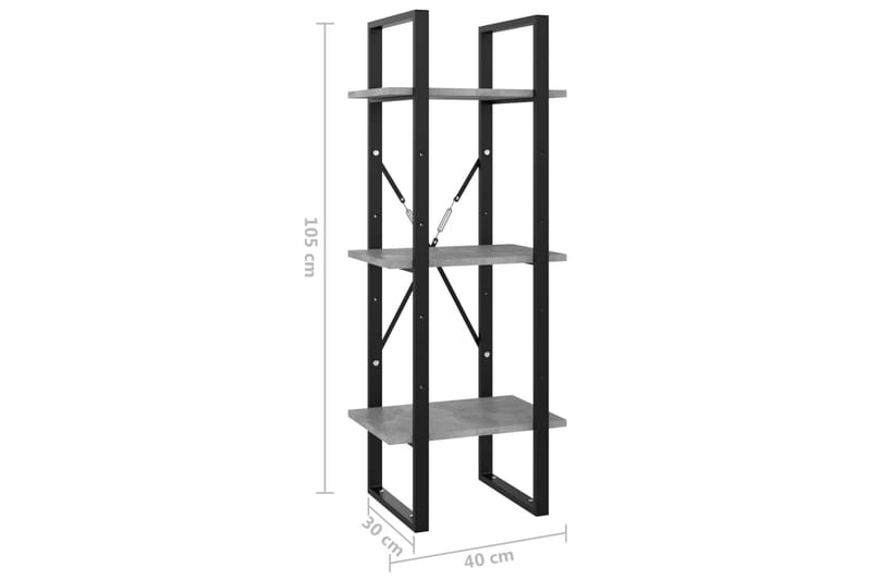 bogreol med 3 hylder 40x30x105 cm betongrå - Creme - Opbevaring - Hylder & Reoler - Bogreol